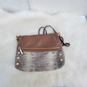 Hammitt Fold-Over VIP Leather Medium Crossbody Bag Purse Snake Skin  Brown